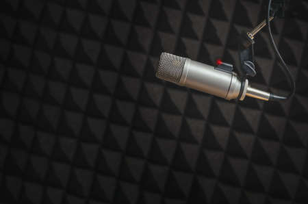 Background with a professional microphone and copy spaceの写真素材