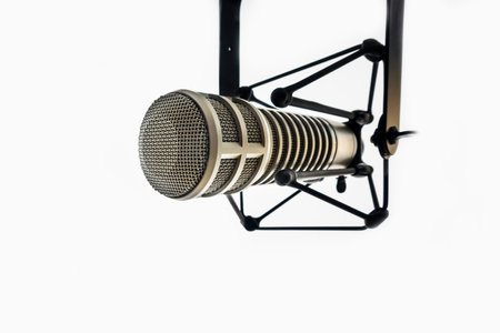Background with a professional microphone and copy spaceの写真素材