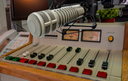 Professional microphone and sound mixer backgroundの写真素材