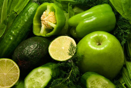 Green fresh fruit and vegetablesの写真素材