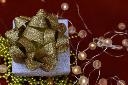 Christmas ornaments for decoration on red background