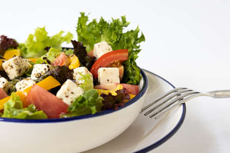 Mediterranean salad ,  Green Vegetable  with feta Cheese , French dressingの写真素材