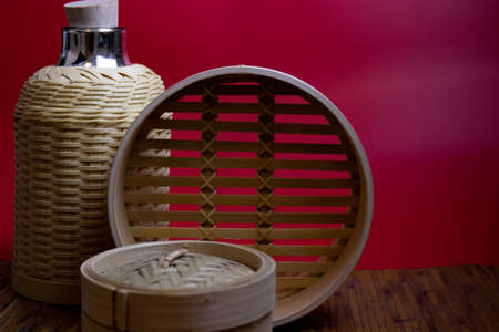 Close up Chinese Bamboo basket for Dim Sumの写真素材
