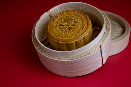 Close up Chinese Moon Cake for celebration Mid-Autumn Festivalの写真素材