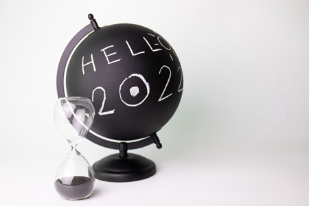 Black Globe with Wording " Hello 2022 "の写真素材