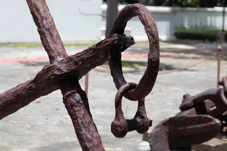 Nautical antique anchor and chainの写真素材