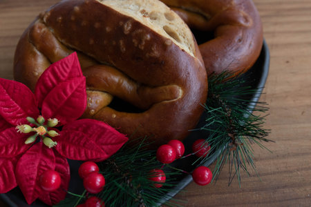 Bagel, Red Holly , Red Berries, Copper Background