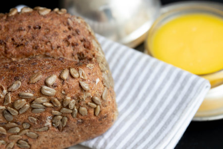 Healthy organic whole grain Bread on Black Background