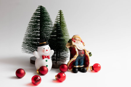 Christmas Ornament for Decoration , Little pine tree, Santa Clause and Snow manの写真素材