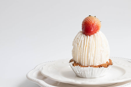 Modern Strawberry fruit tart on White Backgroundの写真素材