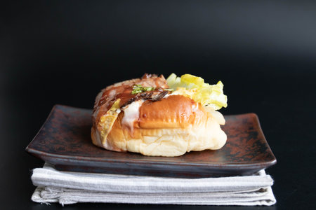 Delicious grilled Beef burger on dark backgroundの写真素材