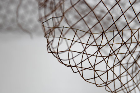 Close up Black Rustic Wire Mesh on White Background