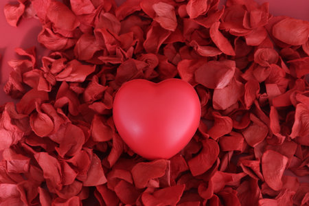 Red Heart on Red Rose's Petals, Red Background