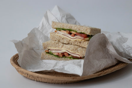 Organic Sandwich for Modern lifestyle, Ham and Cheese on white background