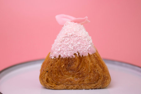 Onigiri croissant topped with whipped cream