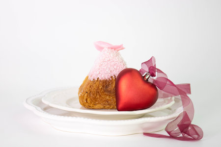 Onigiri croissant topped with whipped cream with red Heart, Valentine Concept