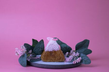 Onigiri croissant topped with whipped cream