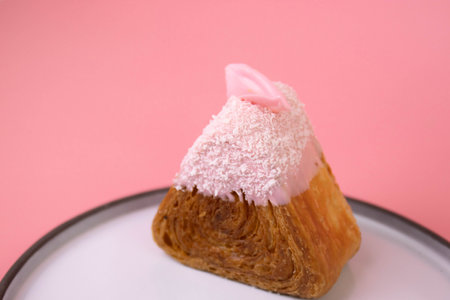 Onigiri croissant topped with whipped creamの写真素材
