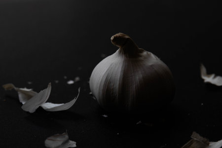 Close up fresh Organic Garlic on Black background