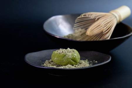 Japanese Traditional Drinks, Green tea, Macha Tea on Black background