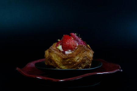 Delicious Danish Strawberry Pastry on a Black Background