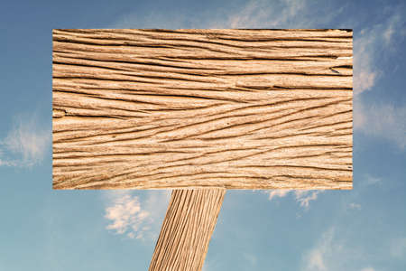 wooden board  on  blue  skyの写真素材