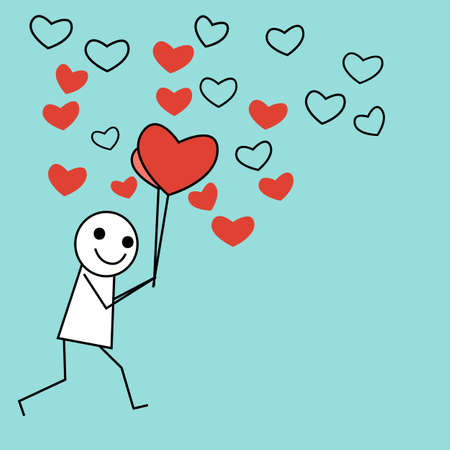 lovely man with red heart ,valentine card and love conceptのイラスト素材