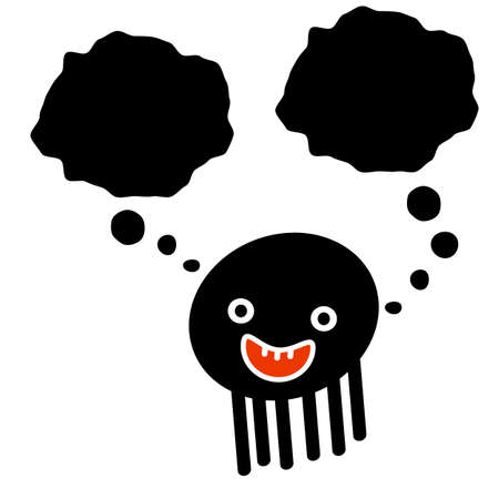 little black cute monster with two black speech bubbleのイラスト素材