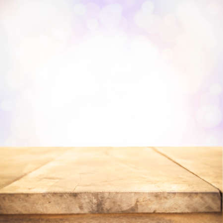 Brown Wood table top with vintage color bokeh  abstract background  used for display or montage your products designの写真素材