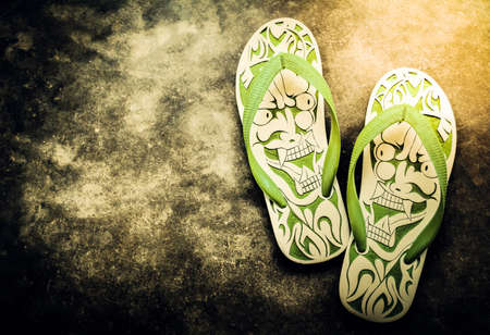 Sandals with carved design  ,Abstract summer ,travel  backgroundの写真素材