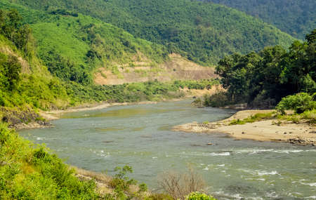 moantain and river with tropical green forest  landscape nature backgroundの写真素材