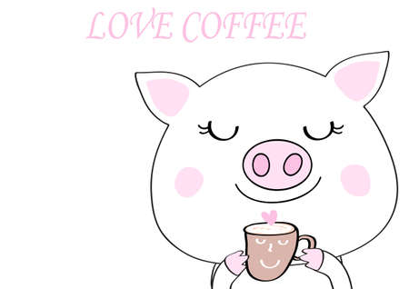cute pig cartoon with coffee vector eps.10のイラスト素材