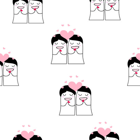 cute boy and girl doodle pattern background vector eps.10のイラスト素材