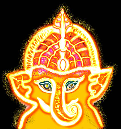 Ganesha  gold color digital watercolor paintの写真素材