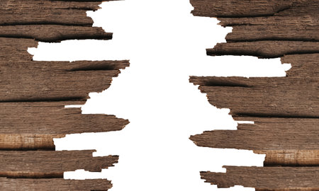 old brown wooden craked  wall  border with white empty space  background