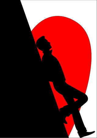 Silhouette of the enamoured man against heartの写真素材