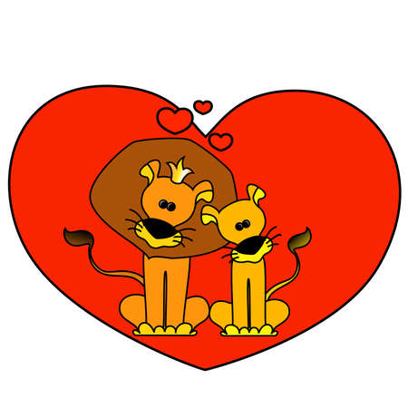 Two loving lions against heartのイラスト素材