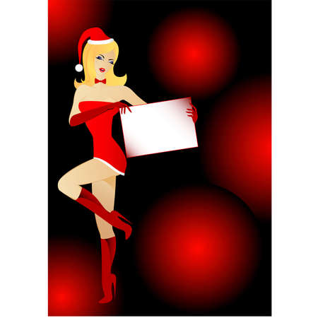 sexy blond mrs. Santa holding white billboardのイラスト素材