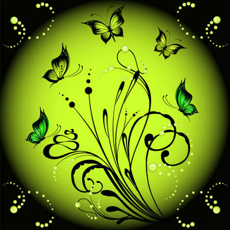 Beautiful framework from leaves and butterfliesの写真素材