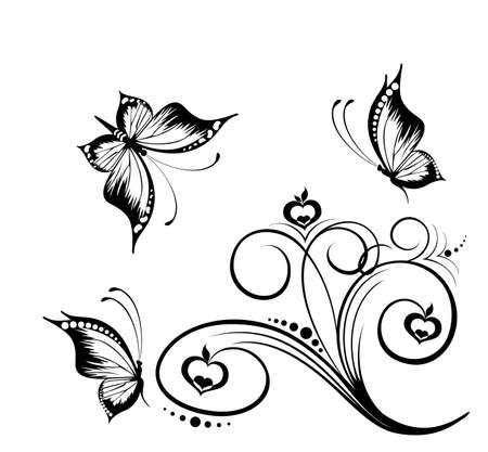 Beautiful framework from leaves and butterfliesの写真素材