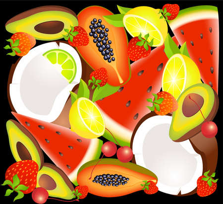 Beautiful bright background from tropical exotic fruitの写真素材
