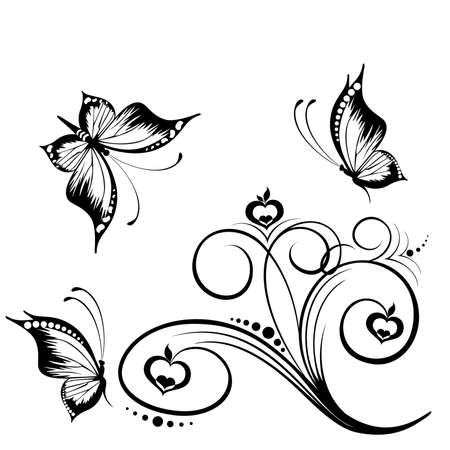 Beautiful framework from leaves and butterfliesのイラスト素材