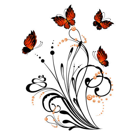 Beautiful framework from leaves and butterfliesのイラスト素材
