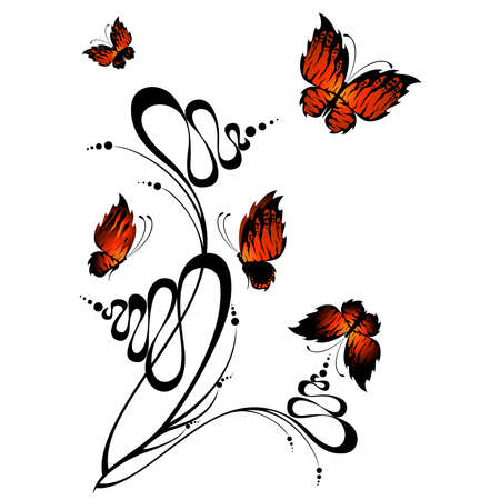 Beautiful framework from leaves and butterfliesのイラスト素材