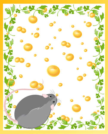 Two mice against from yellow cheese full of holesの写真素材