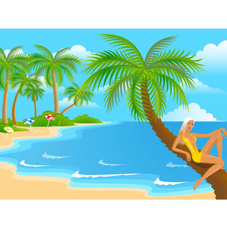 Beautiful young girls on the summer beachのイラスト素材