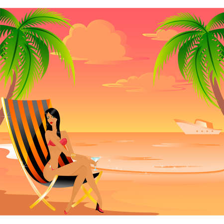 Beautiful young girls on the summer beachのイラスト素材