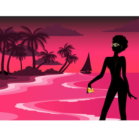 Beautiful young girls on the summer beachのイラスト素材