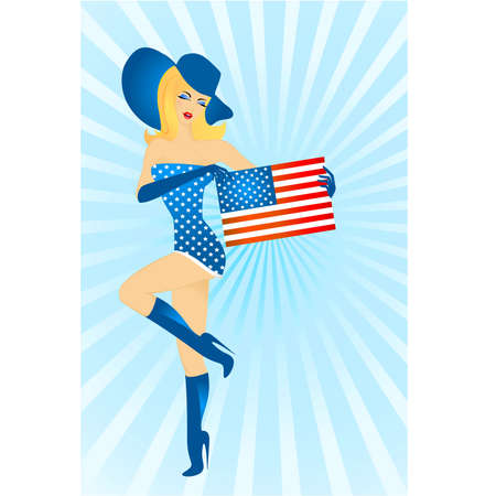 Patriotic woman in a beautiful dress in style of the American dressのイラスト素材