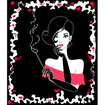 The beautiful young woman with a cigarのイラスト素材